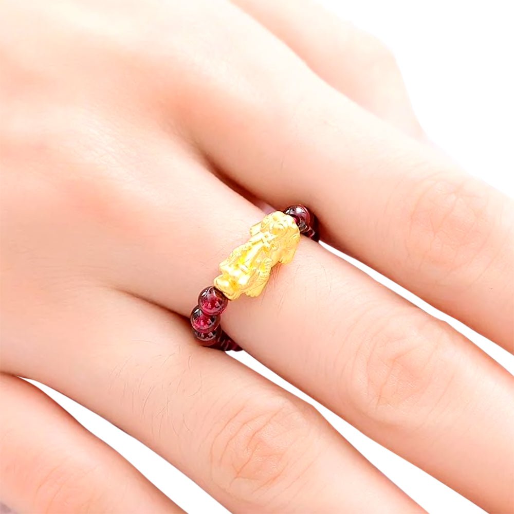 Kailash Way Red Garnet Pixiu Wealth Energy Ring