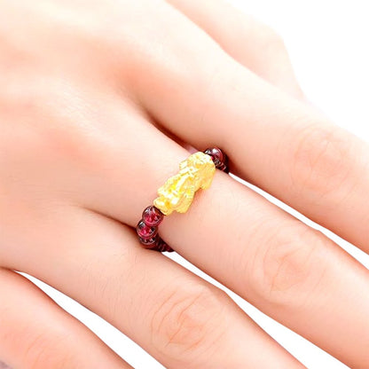 Kailash Way Red Garnet Pixiu Wealth Energy Ring