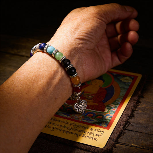Kailash Way Natural Stone Chakra Balance Energy Bracelet worn on wrist