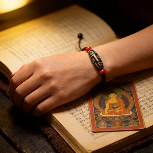 Kailash Way 9-Eye Dzi Prosperity Wealth Attraction Bracelet worn on wrist