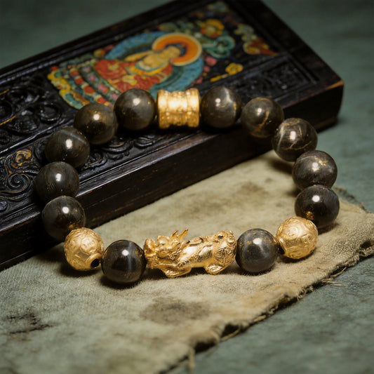 Kailash Way Tiger's Eye Pixiu Wealth Luck Protection Bracelet front view