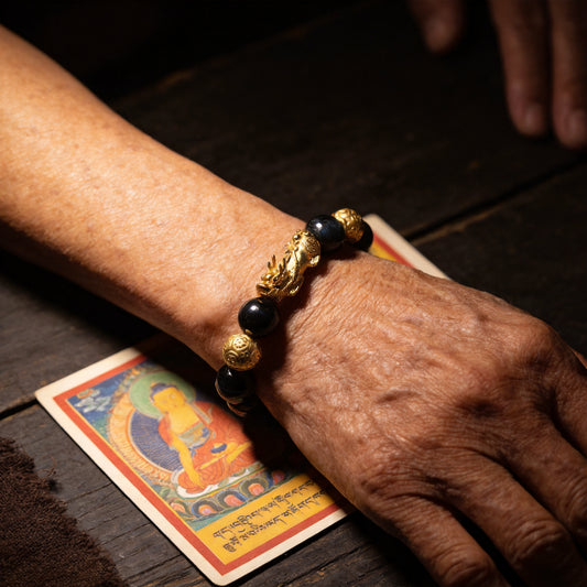 Kailash Way Tiger's Eye Pixiu Wealth Luck Protection Bracelet worn on wrist