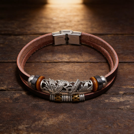 Kailash Way Leather Dragon Fortune Protection Bracelet front view