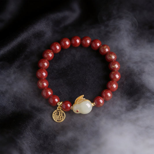 Kailash Way Cinnabar Jade Rabbit Prosperity Renewal Bracelet front view