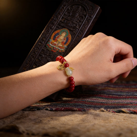 Kailash Way Cinnabar Jade Rabbit Prosperity Renewal Bracelet worn on wrist