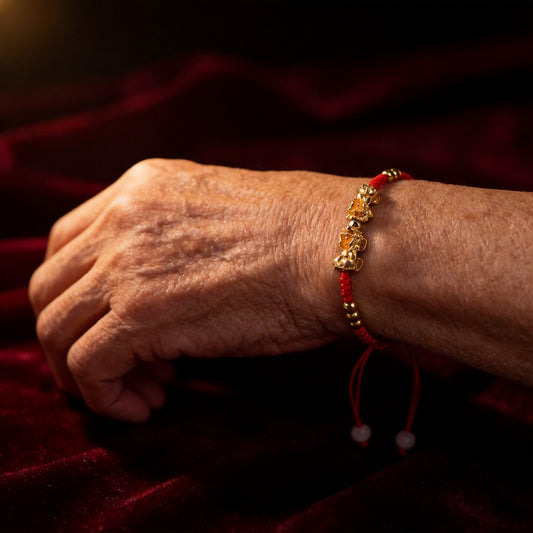 Kailash Way Red String Pi Yao Abundance Luck Bracelet worn on wrist