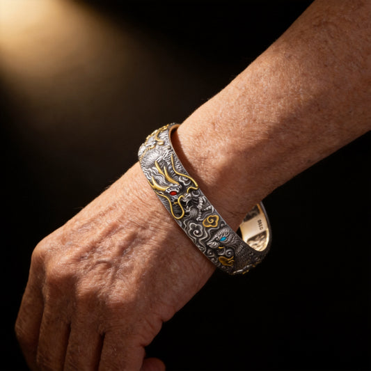 Kailash Way Copper Dragon Abundance Fortune Bangle worn on wrist
