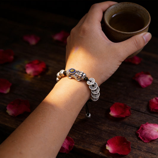 Kailash Way Five Emperor Coins Pixiu Prosperity Protection Bracelet worn on wrist