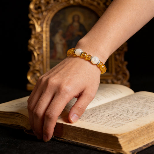 Kailash Way Pearl Citrine Prosperity Abundance Bracelet worn on wrist