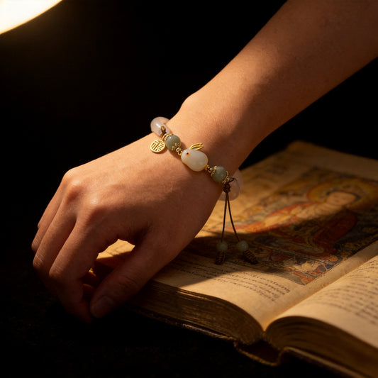 Kailash Way White Chalcedony Rabbit New Beginnings Fortune Bracelet worn on wrist