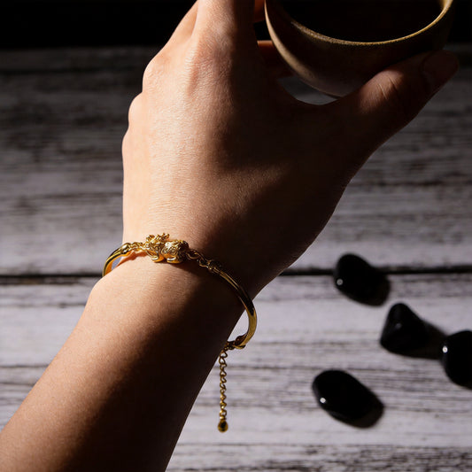 Kailash Way Gold Pixiu Prosperity Luck Bracelet worn on wrist