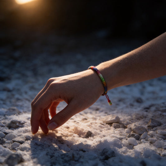 Kailash Way Braided 7 Chakra Balance Energy Meditation Bracelet worn on wrist