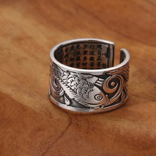 Kailash Way Silver Carp Abundance Luck Mantra Ring Photo 6
