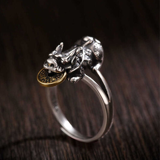 Kailash Way Silver Pixiu Prosperity Wealth Fortune Ring Photo 3