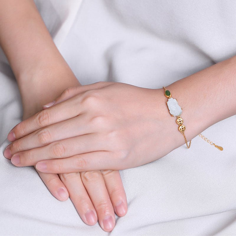 Kailash Way White Jade Pixiu Abundance Luck Bracelet