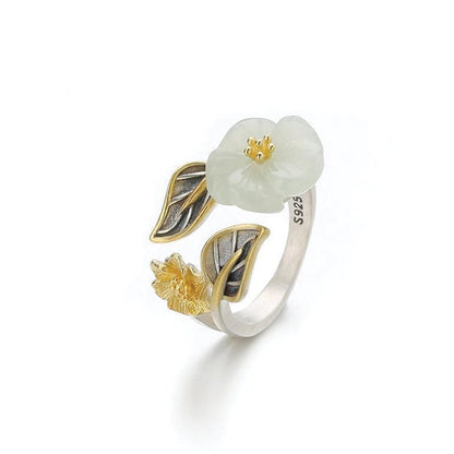 Kailash Way White Jade Plum Blossom Prosperity Ring