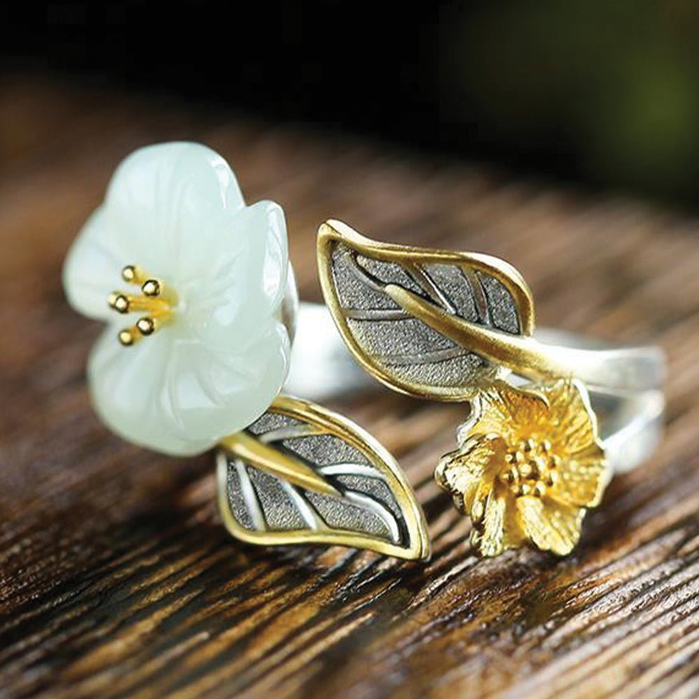 Kailash Way White Jade Plum Blossom Prosperity Ring