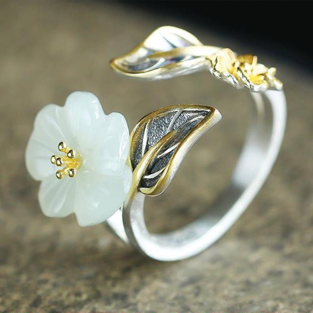 Kailash Way White Jade Plum Blossom Prosperity Ring