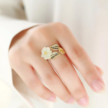 Kailash Way White Jade Plum Blossom Prosperity Ring